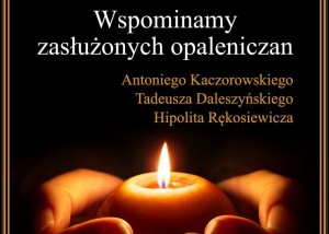 plakat informacyjny o Dniu Zadusznym w Opalenicy, który odbędzie się 2 listopada, o godz. 17:30 na cmentarzu w Opalenicy. Plakat jest utrzymany w ciemnych kolorach, na jego dole widać ręce trzymające świeckę.