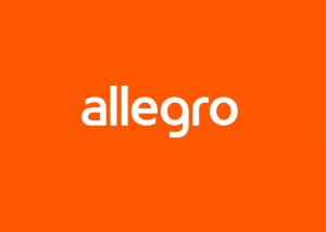logotyp allegro, na pomarańczowym tle biały napis allegro