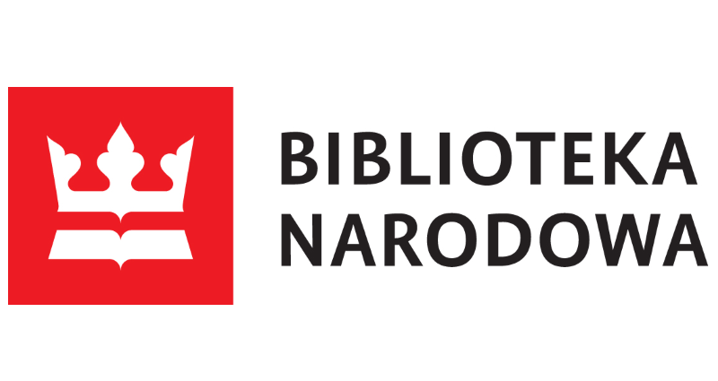 logotyp biblioteki narodowej. czarny napis na białym tle. po lewej biała korona wpisana w czerwony kwadrat