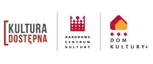 logotyp zbiorczy dom kultury plus. na białym tle od lewej napisy kultura dostępna, narodowe centrum kultury, dom kultury plus